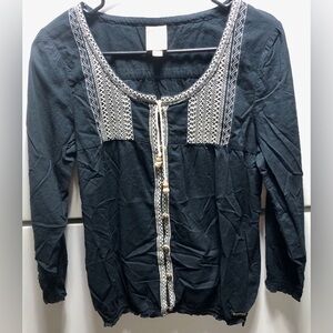 🌅Roxy VINTAGE Black Boho button down top
